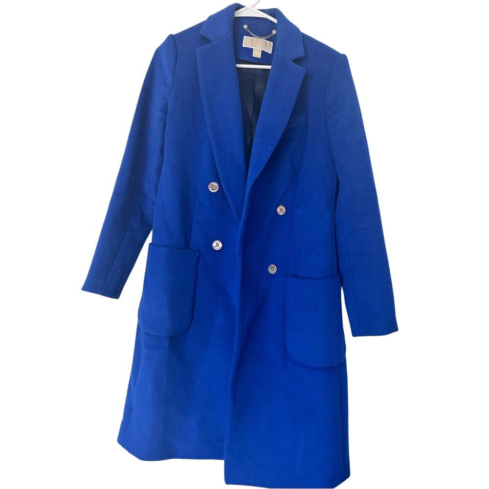 Michael Kors Blue Wool-Blend Lined Double-Breasted Women's Coat Size 0